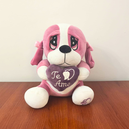 Perrito con corazón y frase “Te Amo”