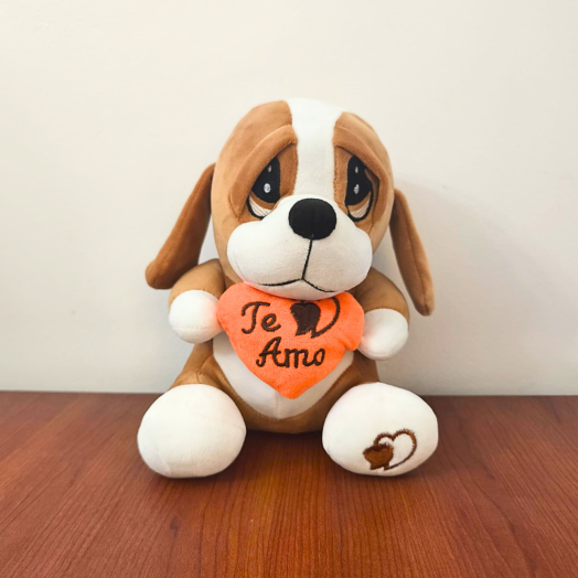 Perrito con corazón y frase “Te Amo”