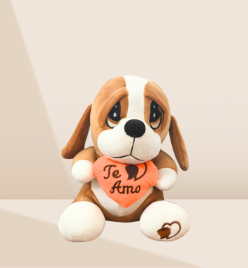 Perrito con corazón y frase “Te Amo”